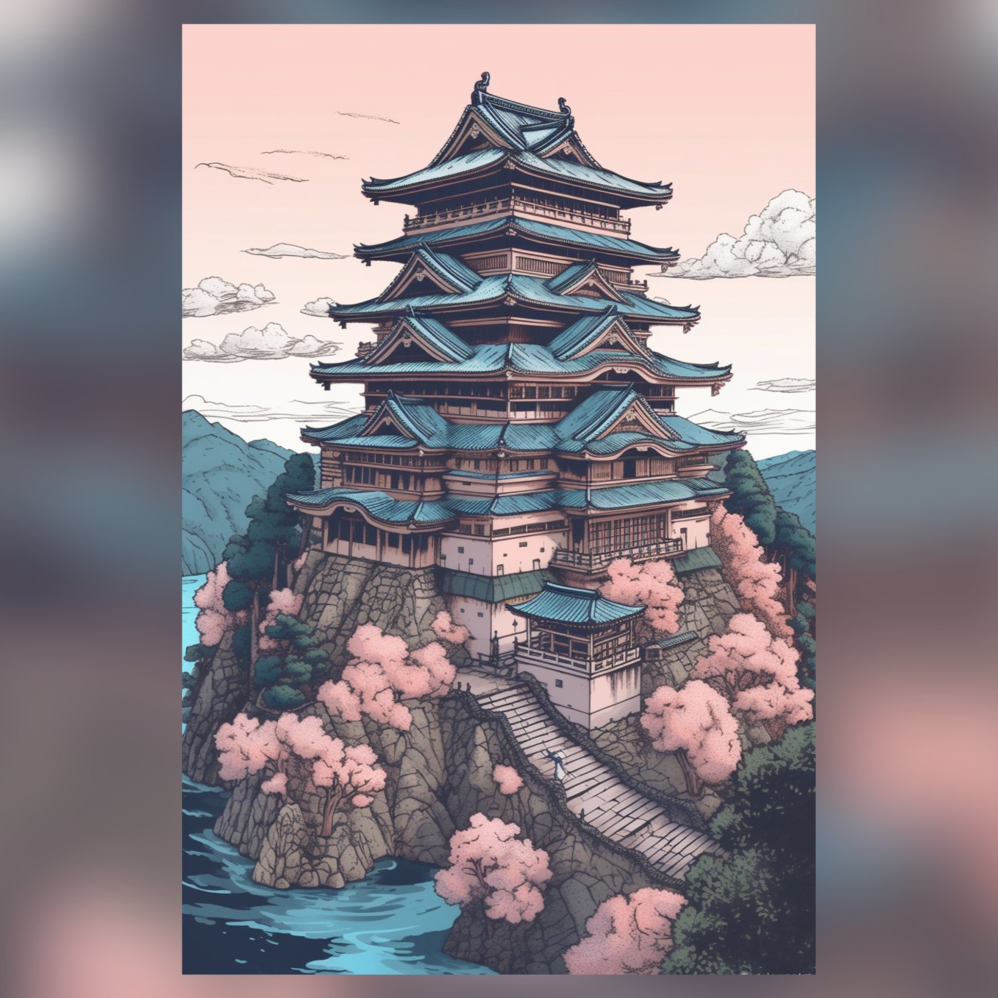 Art Castle Japanese Art Mountain Poster - Japan Etsy Asian Print Wall