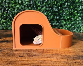 Simple Humid Hide & Feeder for Geckos - Minimalist Reptile Cave with Floor - Leopard Gecko Shedding Box and Food Bowl