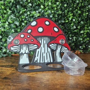 Paddenstoelenvoerrand • Bosschimmelhouder voor reptielenvoer en water met zuignap • 3D-geprint terrariumaccessoire