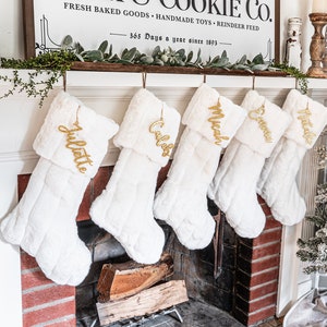 Ivory Christmas Stocking, Sydney Natural Xmas Decor, Personalized Stocking, Farmhouse Christmas