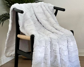 Adult Minky Blanket, Gifts for Mom  - Snow White Glacier, Adult Throw, Adult Gift, Throw Blanket, Ultra Soft Blanket, White Fur Home Decor