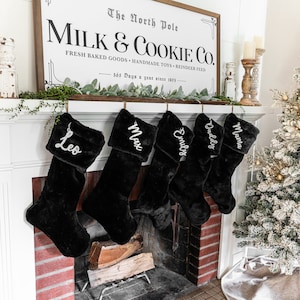 Black Christmas Stocking, Black Seal Xmas Decor, Personalized Neutral Stocking, Farmhouse Christmas, Gothic Christmas
