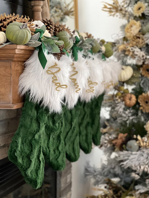 Green faux fur christmas stocking Clearance