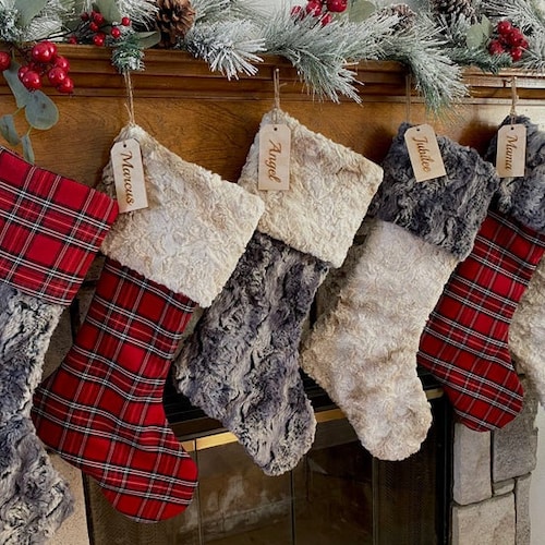 Christmas Stocking Plaid Buffalo with name Holiday Personalized **can do bulk** 