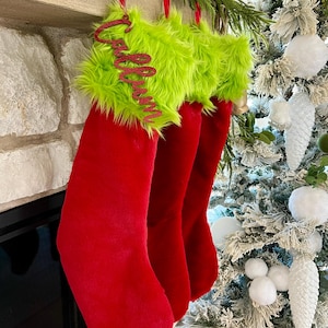 Red Christmas Stocking, Red Velvet Christmas stocking, Personalized Christmas Stocking, Modern Christmas stocking, Personalized