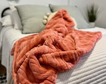 Adult Minky Blanket - Vienna Adobe, Adult Throw, Adult Gift, Throw Blanket, Cozy Living Room Decor, Coral Throw