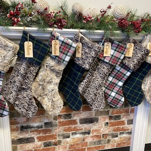 Buffalo check stocking, Green Plaid Christmas stocking, personalized Fur Christmas Stocking, Farmhouse Christmas stocking, Personalized