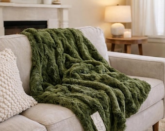 Personalized Moss Green Glacier Minky Throw Blanket, Luxury Adult Cozy Fleece, Handmade USA