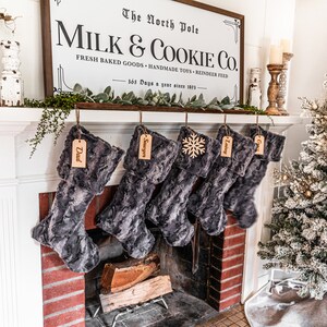 Personalized Stocking, Nine iron Christmas stocking, Personalized Black Christmas Stocking Christmas stocking, Personalized Wood tag