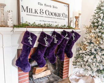 Purple Christmas Stocking, Loganberry Seal Xmas Decor, Personalized Lavender Stocking, Farmhouse Christmas, Gothic Christmas