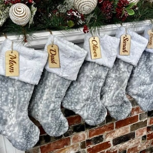 Silver Fawn Christmas stocking, Faux Fur Christmas stocking, personalized Christmas stocking, farmhouse Christmas stocking