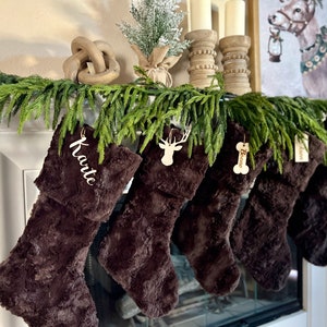 Personalized stocking, Chocolate Brown Glacier Christmas stocking, Personalized Christmas Stocking, Neutral Xmas, Personalized Wood tag