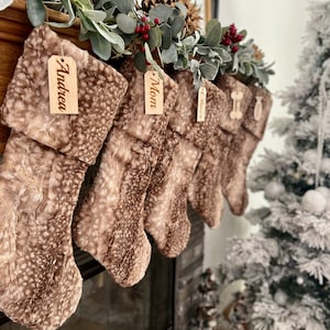 Personalized stocking, Cappuccino Brown Fawn Christmas stocking, Personalized Christmas Stocking, Minimalist Xmas Decor, Personalized Wood