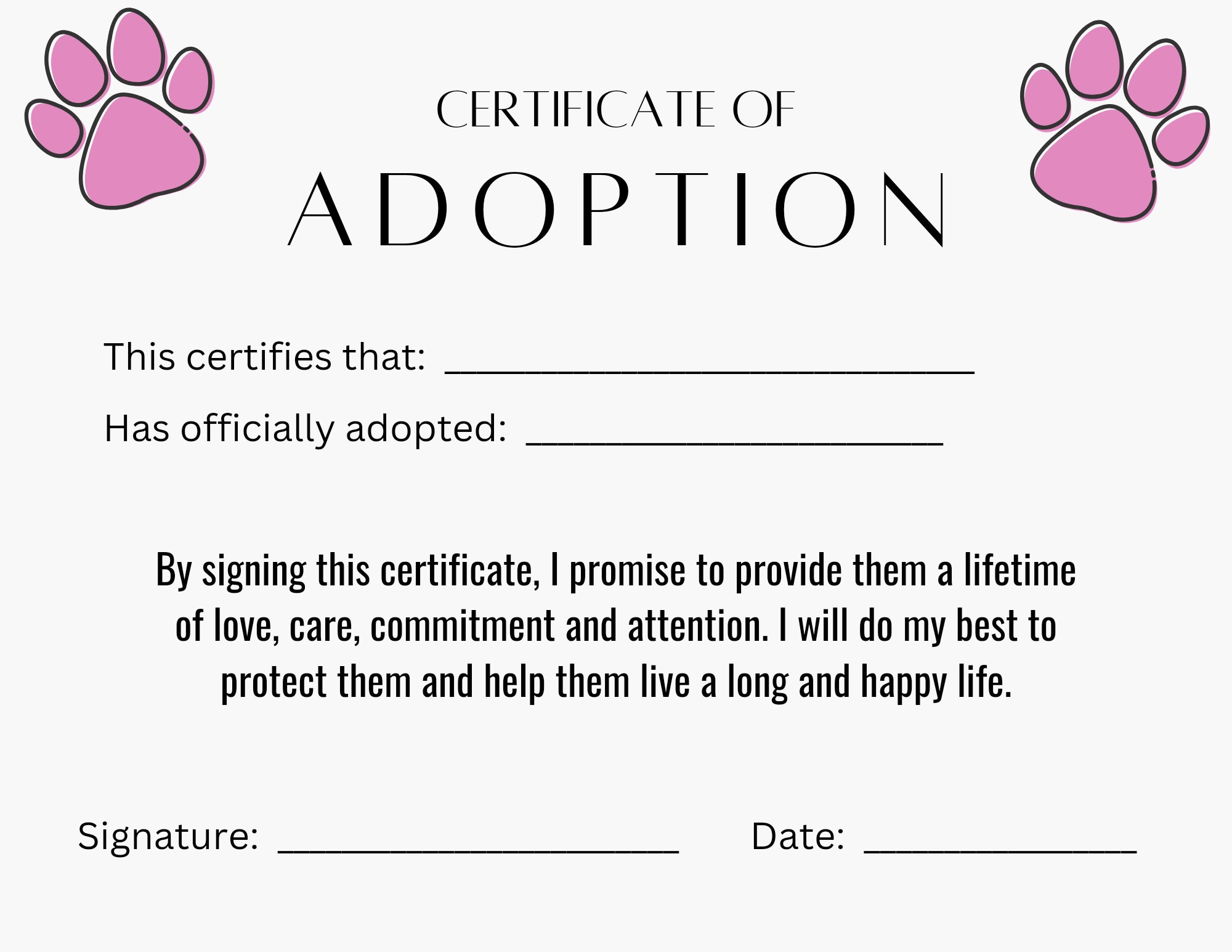 Pet Adoption Certificate Etsy
