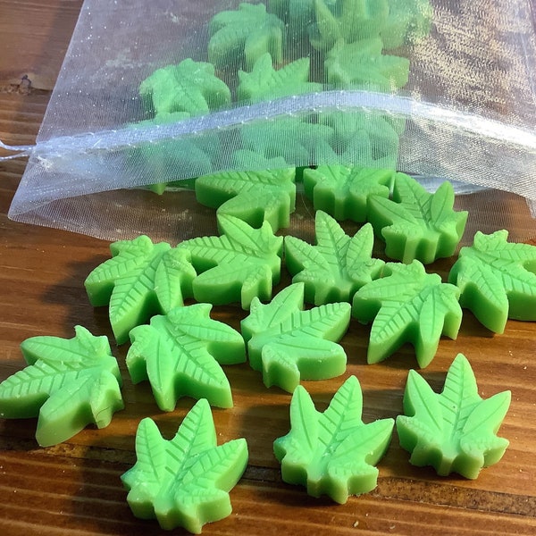 10 or 25 Cannabis Wax Melts ! Fun & Cool Melts! Very Cute! Neon Green! Cute Marijuana Melts! Scent Choices! Super Gift or Treat!