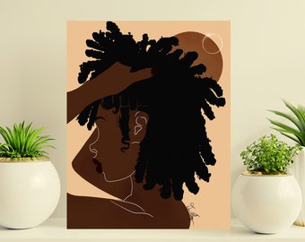 Black women with locs| DIGITAL DOWNLOAD|  instant download| boho black art|  afro wall art| African art| Black Girl| printable art| artists