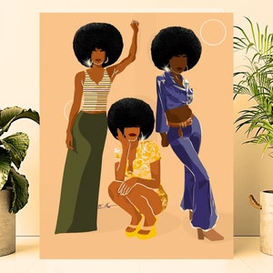 70s Black art| Instant download, black women, woman art, black art, 70s style, boho, afro, afro art, art, black women are, printable, beige