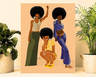 70s Black art| Instant download, black women, woman art, black art, 70s style, boho, afro, afro art, art, black women are, printable, beige