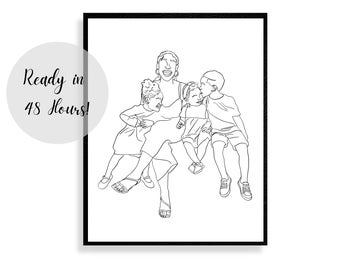 Custom line drawing| DIGITAL DOWNLOAD, custom mother's day portrait, custom line art, digital portrait, minimalist illustration, mothers day