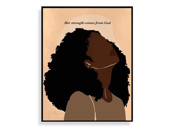 Black boho art, boho art print, printable art, black art, boho art, boho decor, black women art, digital download prints, christian verses,