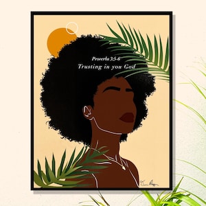 Black women digital art, boho art, black christian art, scripture art, printable wall art, digital art, plant boho art, melanin, proverbs