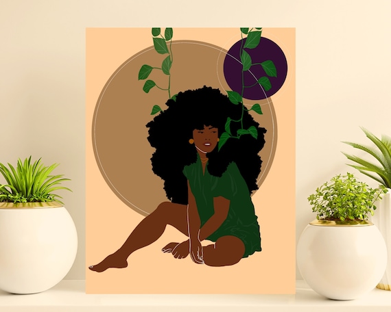 Black women digital art, boho art, black artist, black women art, printable wall art, digital art, fashion art, melanin, abstract black art