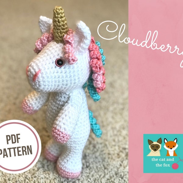 Unicorn Crochet Amigurumi Pattern, Unicorn Crochet Pattern, PDF Crochet Pattern, Cloudberry the Unicorn