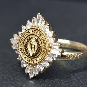 Custom Class Ring for Women | Graduation Ring | College Ring | School Ring | University Ring for Her | Baguette Rings | Halloween Gift