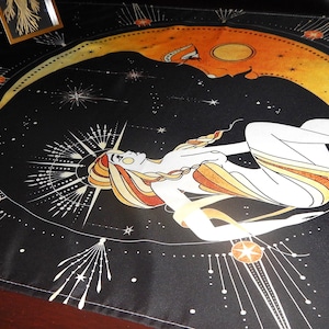 Mantel adivinatorio, luna, decoración esotérica, wicca, diosa y luna, mantel de altar,