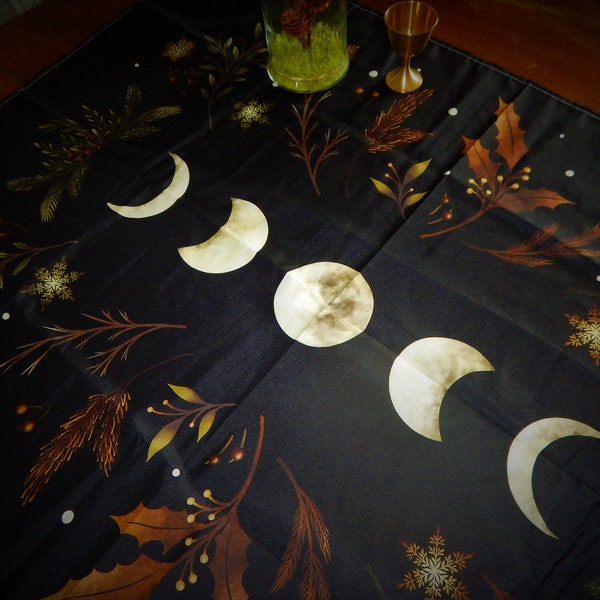 Décoration ésotérique,triple lune,tenture murale,ésotérique,wicca,moonlight,witch,nappe autel,nappe tarot