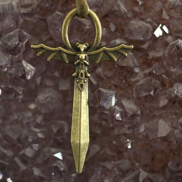 Bronze bat sword pendant necklace