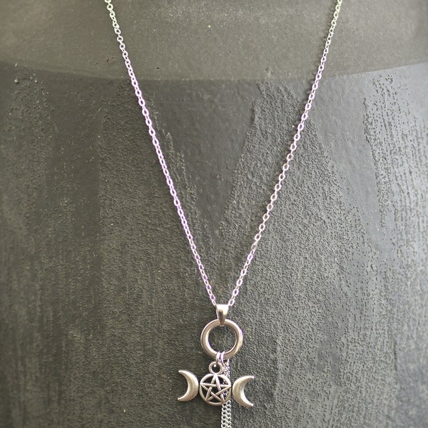 Collier pendentif triple lune bijou ésotérique wicca