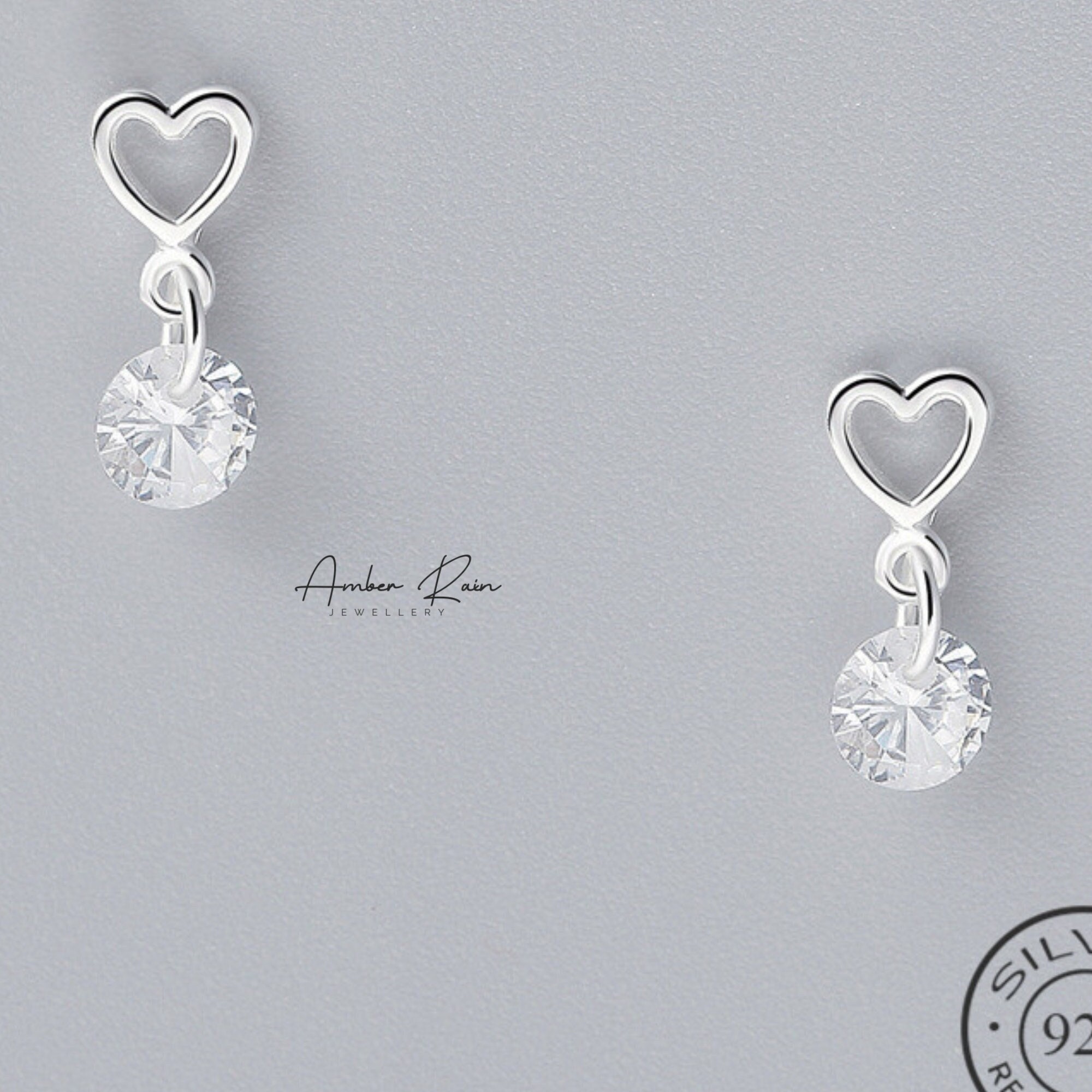 Flower Girl Dangle Earrings Sterling Silver Heart Dangly Earrings Kids Cute Crystal Drop