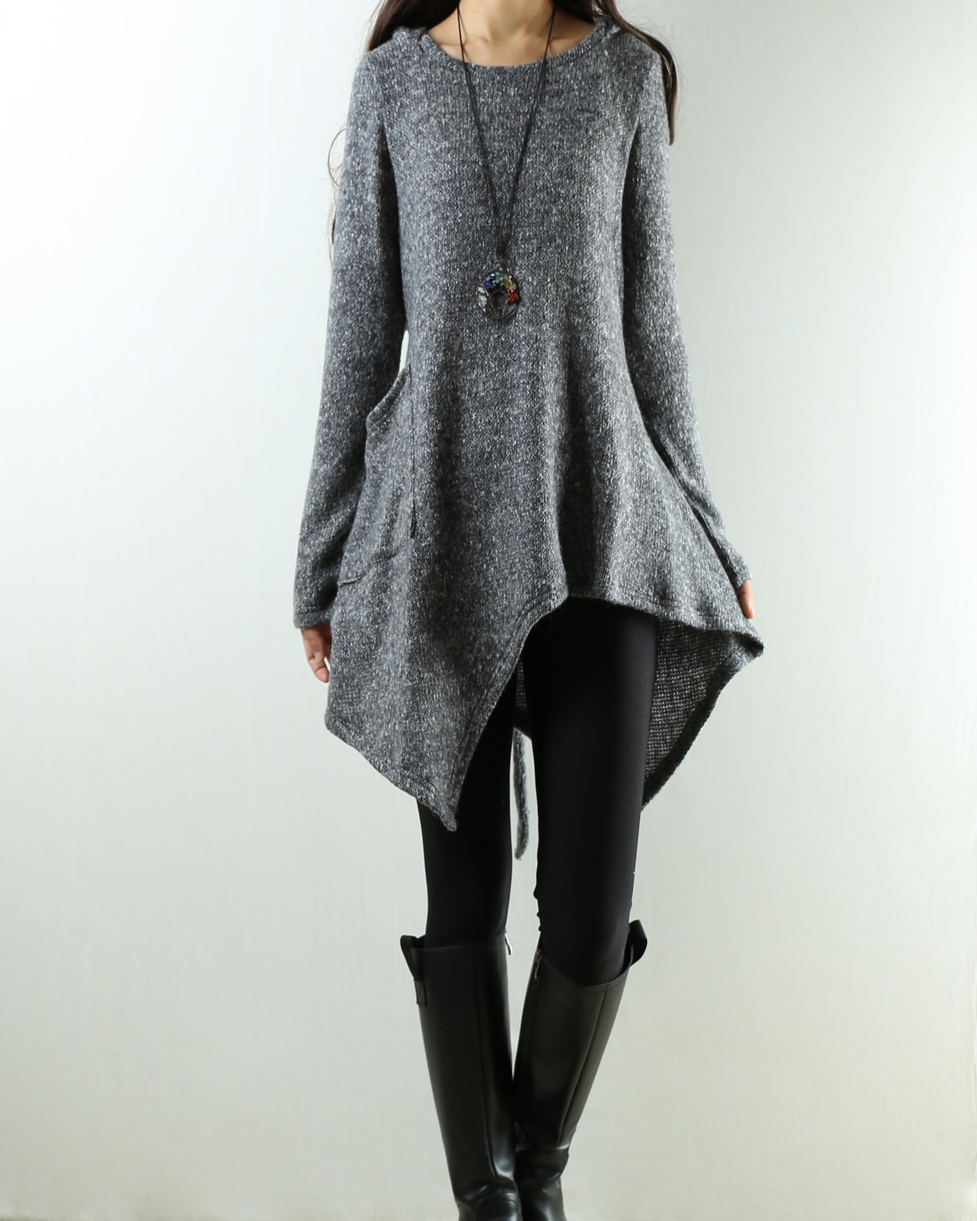 Women's Asymmetrical Tshirt/hoodie Women/knit Tunic Dress/plus Size Knit Top/lightweight Tunic