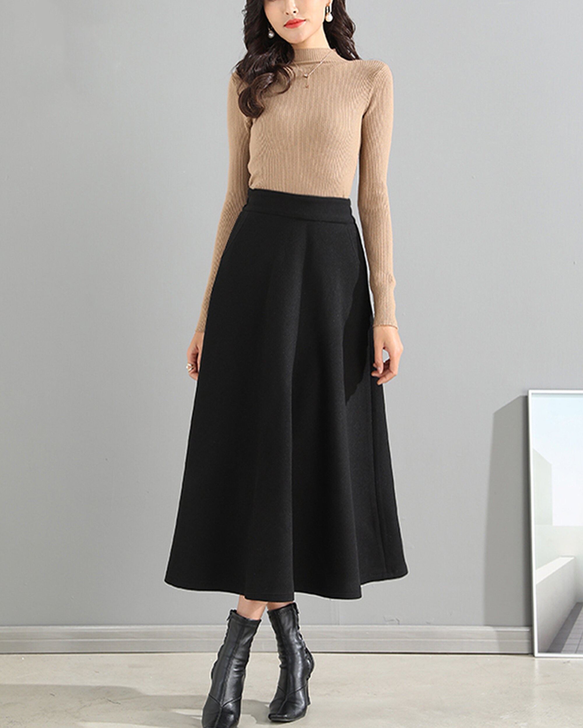 Wool Skirt/midi Skirt/winter Skirt/a-line Skirt/pleated - Etsy