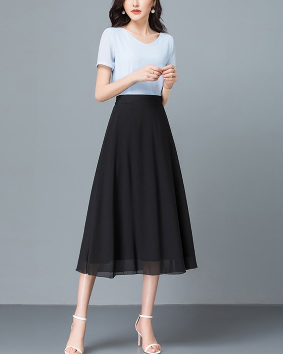 Chiffon Skirt/midi Skirt/summer Skirt/a-line Skirt/dark Blue | Etsy