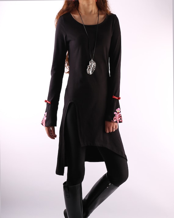 Buy Tunic Top Women/cotton Tunic Dress/asymmetrical T-shirt/long Tops/crew  Neck Top/black Tunic Dress/bell Sleeve Dress Q2061 Online in India 