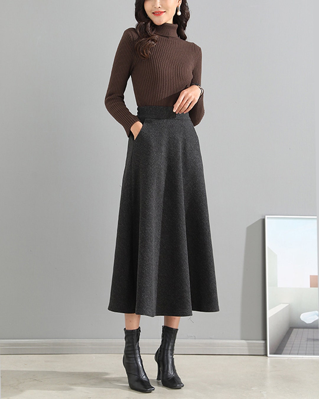 Midi Skirt/winter Skirt/a-line Skirt/dark Blue Skirt/elastic - Etsy