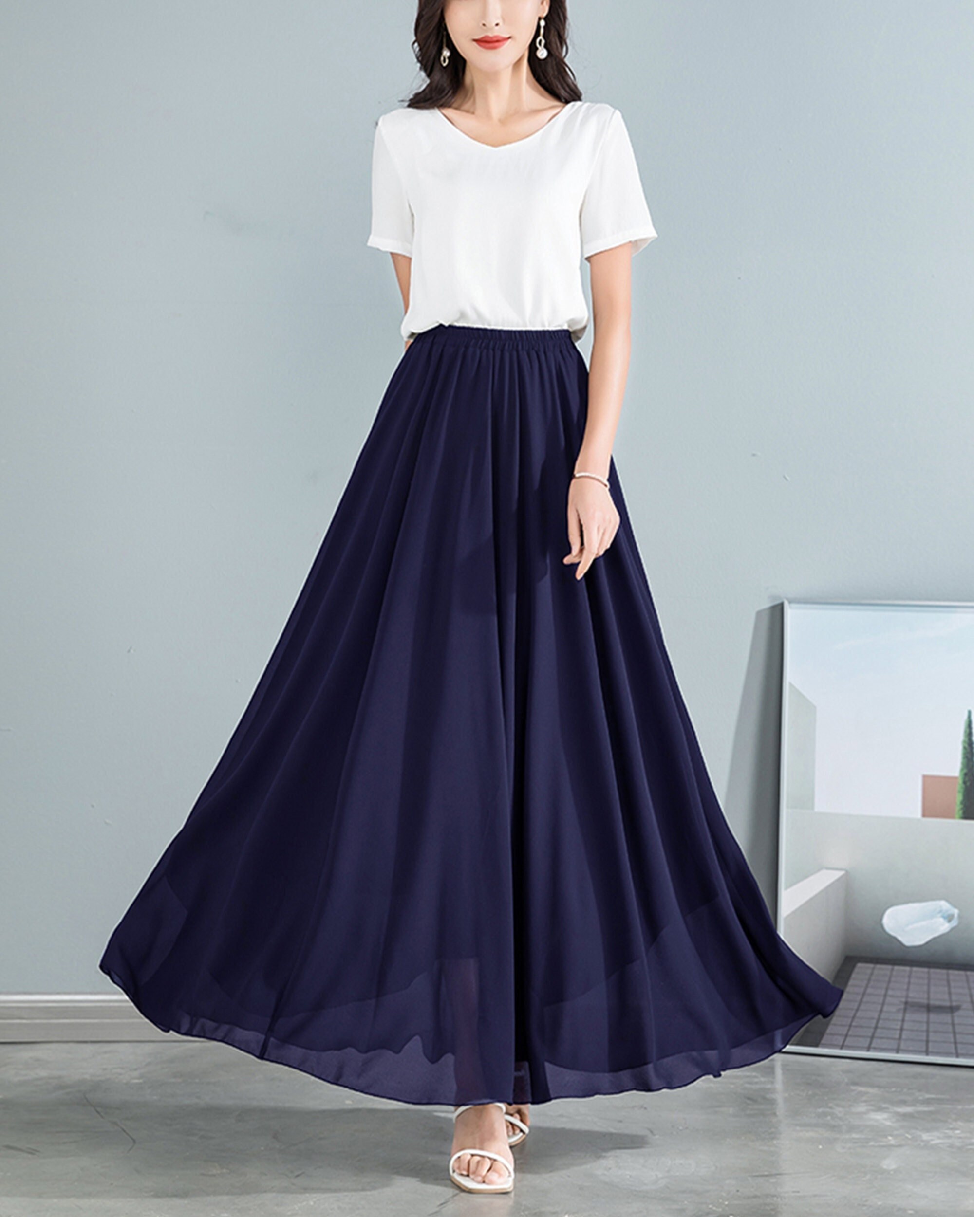 Navy blue chiffon skirt online