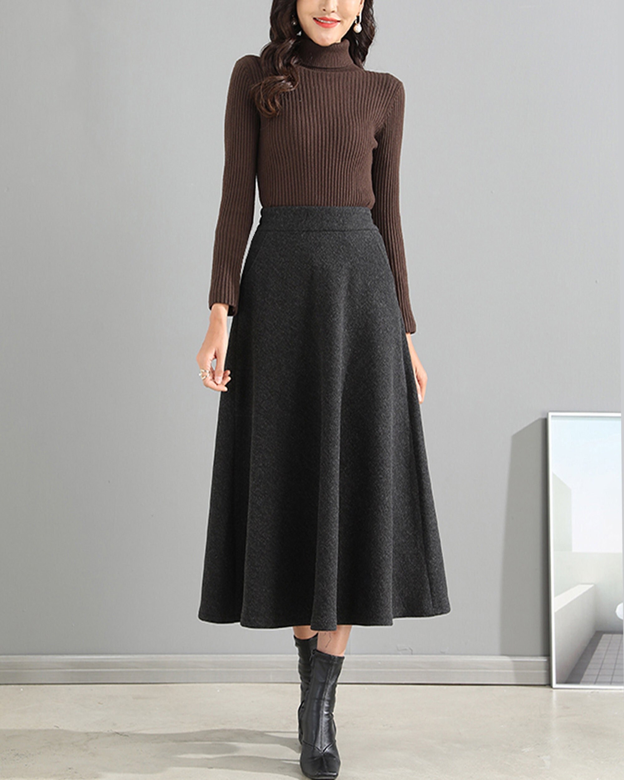 Wool Skirt/midi Skirt/winter Skirt/a-line Skirt/pleated - Etsy