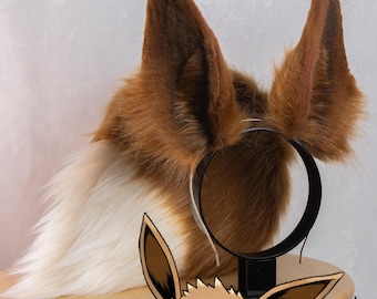 Eevee Ears and Tail Cosplay Set | Handmade Faux Fur, Poseable