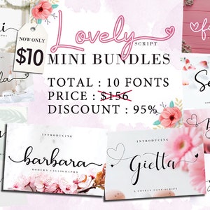 Font Bundle - 10 Lovely Script Fonts, Sweet Font Bundle, Cricut Fonts, Handwritten Fonts, Crafting Fonts, Wedding Fonts, Handlettering Fonts