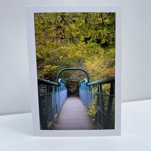 River Garry Footbridge Pitlochry, Killiecrankie Gorge, Ecosse Carte de voeux d'automne, carte vierge portrait écossais, souvenir écossais