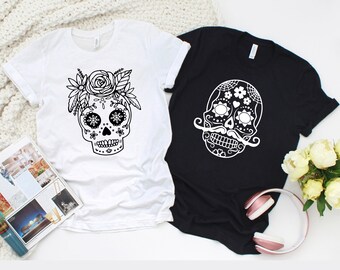 Halloween Couple, Halloween Couple Shirts, Halloween Couple Tshirt, Halloween Couple Matching Shirt, sugar skull shirt, Mexican costume