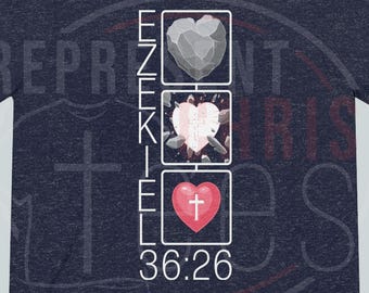 Ezequiel 36:26, corazón, piedra, espíritu, fe, líneas, cristianismo, Dios, Espíritu Santo, Jesús, crucifijo, representar a Cristo, bendecido, camiseta unisex