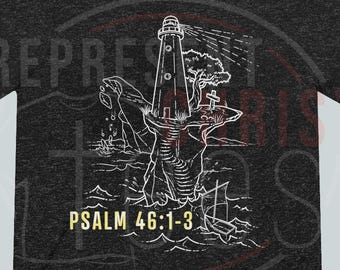 Camiseta unisex de mezcla triple con estampado del faro del Salmo 46, camiseta cristiana.