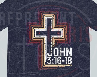 Camiseta con cruz de Juan 3:16-18, representa a Cristo, colorida, unisex.