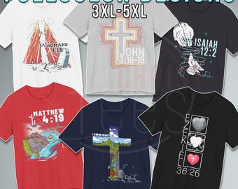 Diseños a todo color - SOLO TALLAS 3XL-5XL, Romanos 1, Ezequiel 36, Filipenses 4, Juan 3:16, 1 Corintios 2, Mateo 4, Isaías 12 Representa a Cristo