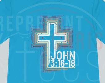 Camiseta deportiva Juan 3:16, versículo bíblico, Dios amó tanto al mundo, Jesús te ama, Salvador, Crucifijo, colorida, salvada, camiseta unisex que absorbe la humedad