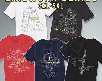 Serie Linework - SOLO 3XL-5XL, Apocalipsis 3:20, Romanos 8, Salmo 46, Salmo 118, Salmo 119, Camisetas RepresentChrist, Ropa cristiana, fe